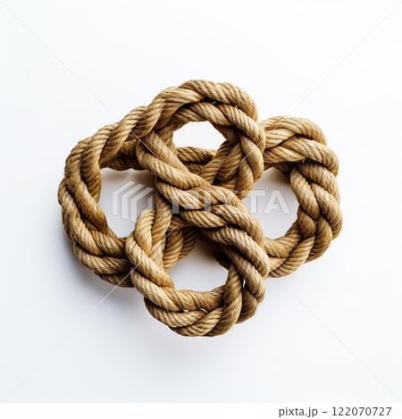 Detailed Studio Photograph of a Decorative Nautical Rope Knot Isolated on Bright White Background 122070727