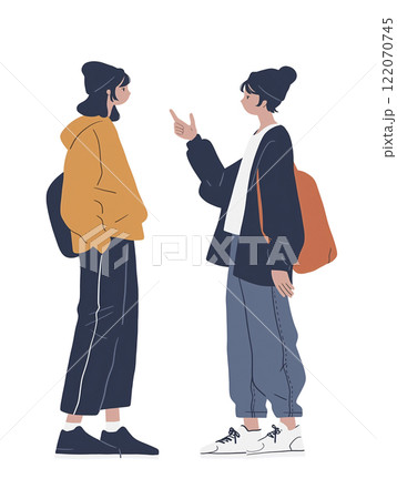 女性2人が向かい合って話し合うイラスト 122070745