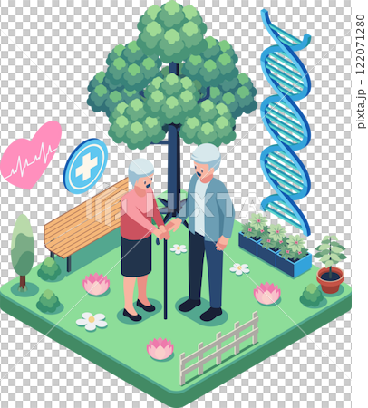 Isometric Active Elderly Person with Longevity Symbol Isometric Active Elderly Person with Longevity Symbol 122071280