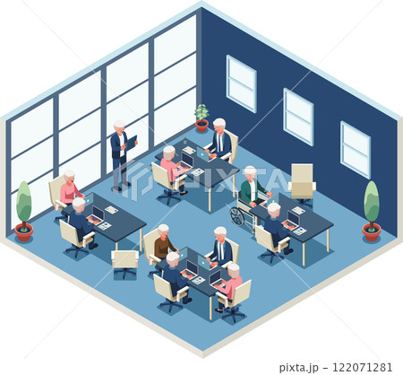 Isometric Elderly People Working in a Modern Office 122071281
