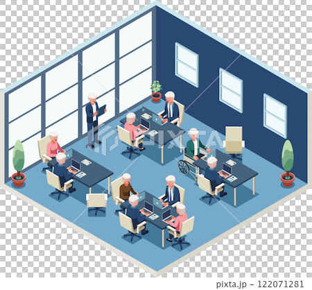 Isometric Elderly People Working in a Modern Office 122071281