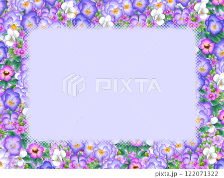 水彩画　花柄フレーム　むらさき 122071322