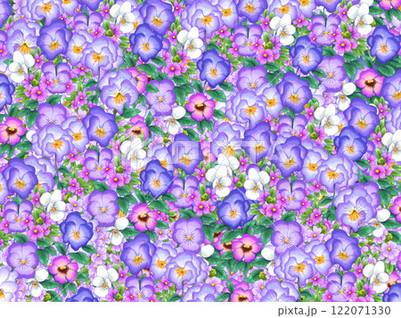 水彩画 むらさきの花柄 水彩画 むらさきの花柄 122071330