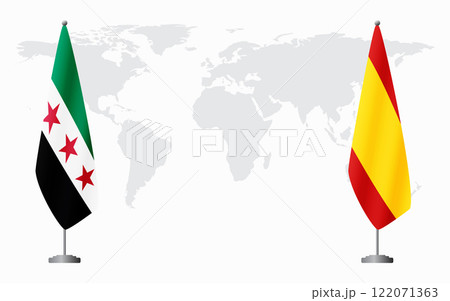 Syrian Revolution and civil Spain flags for official meeting Syrian Revolution and civil Spain flags for official meeting 122071363