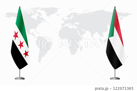 Syrian Revolution and Sudan flags for official meeting Syrian Revolution and Sudan flags for official meeting 122071365