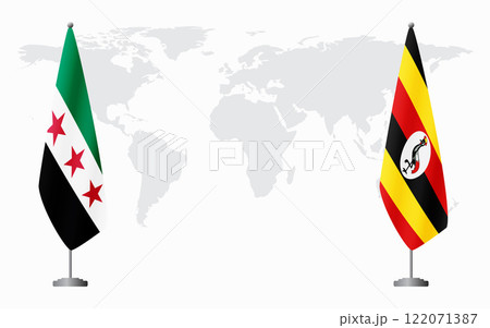 Syrian Revolution and Uganda flags for official meeting 122071387