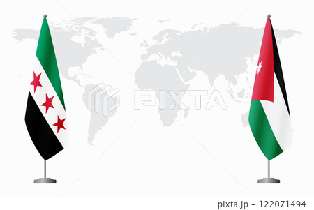 Syrian Revolution and Jordan flags for official meeting 122071494