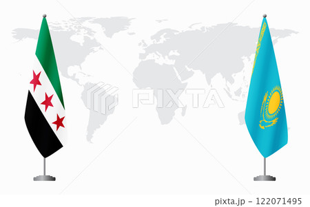 Syrian Revolution and Kazakhstan flags for official meeting Syrian Revolution and Kazakhstan flags for official meeting 122071495