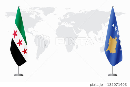 Syrian Revolution and Kosovo flags for official meeting Syrian Revolution and Kosovo flags for official meeting 122071498