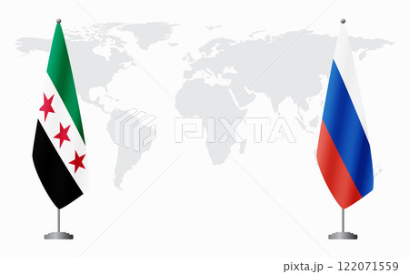 Syrian Revolution and Russia flags for official meeting 122071559