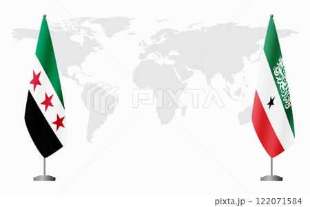 Syrian Revolution and Somaliland flags for official meeting Syrian Revolution and Somaliland flags for official meeting 122071584