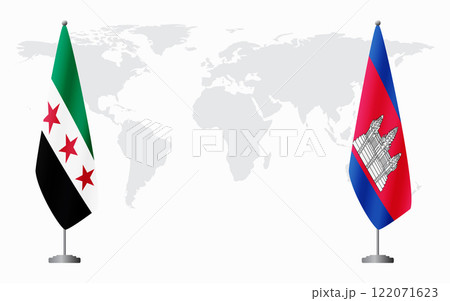 Syrian Revolution and Cambodia flags for official meeting 122071623