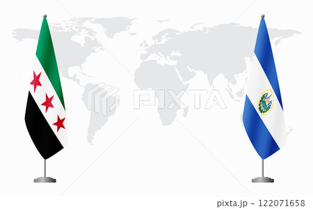 Syrian Revolution and El Salvador flags for official meeting 122071658
