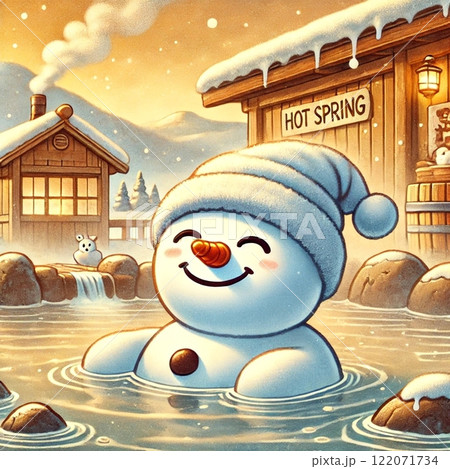 温泉につかる雪だるま 温泉につかる雪だるま 122071734