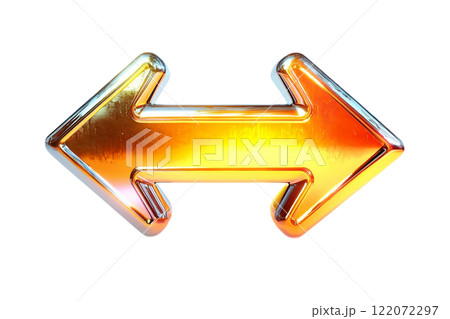 透明感のあるガラス風の質感の立体的な黄色とオレンジの両矢印。AI生成画像 透明感のあるガラス風の質感の立体的な黄色とオレンジの両矢印。AI生成画像 122072297