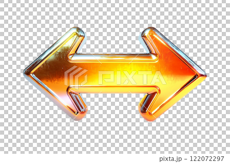 透明感のあるガラス風の質感の立体的な黄色とオレンジの両矢印。AI生成画像 透明感のあるガラス風の質感の立体的な黄色とオレンジの両矢印。AI生成画像 122072297