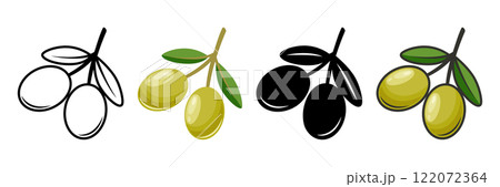 Flat Vector Green and Black Olives Outline Set. Hand-Drawn Olive Tree Berries Clipart. Olive Oil Products, Packaging, Food Design Template Flat Vector Green and Black Olives Outline Set. Hand-Drawn Olive Tree Berries Clipart. Olive Oil Products, Packaging, Food Design Template 122072364