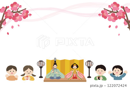 子どもたちのひなまつりベクターテンプレート 122072424