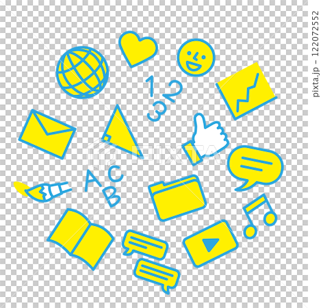 Simple icons for internet software and apps: Yellow, Blue Simple icons for internet software and apps: Yellow, Blue 122072552