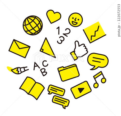 インターネットソフト・アプリなどのシンプルなアイコン：サークル状：黄色　黒色 122072553