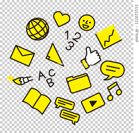 インターネットソフト・アプリなどのシンプルなアイコン：サークル状：黄色　黒色 122072553