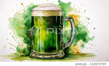 Green beer mug with festive splashes 122072594