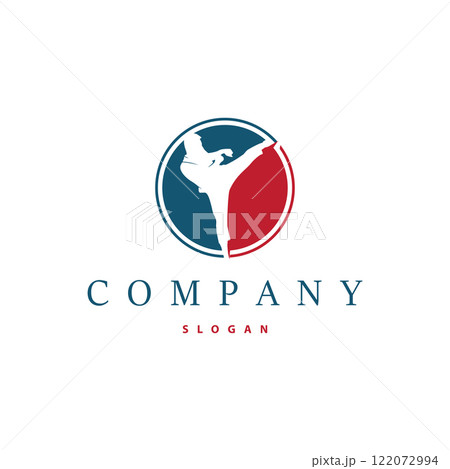 black silhouette design of martial art sport logo taekwondo karate with simple minimalist concept of sports branch template 122072994