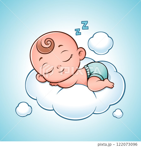 Cute Smiling Baby Sleeping On Cloud 122073096