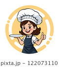 Cute Chef Girl Mascot Logo Holding A Plate Cute Chef Girl Mascot Logo Holding A Plate 122073110