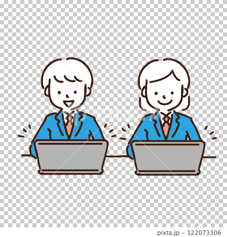 Male and female students using laptops Male and female students using laptops 122073306