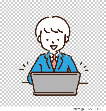 一名男學生使用筆記型電腦的插圖 122073412