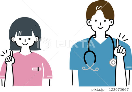 優しくアドバイスをする医療従事者の男女 122073667