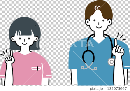 優しくアドバイスをする医療従事者の男女 122073667