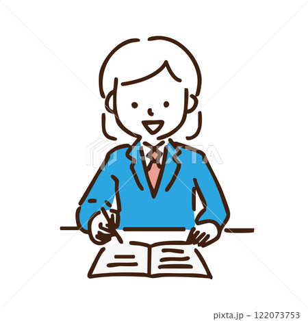 ノートで勉強をする女子の学生 イラスト ノートで勉強をする女子の学生 イラスト 122073753