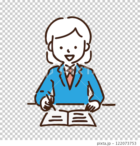 ノートで勉強をする女子の学生 イラスト ノートで勉強をする女子の学生 イラスト 122073753
