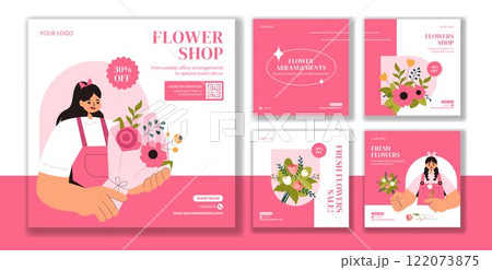 Florist Crafting Stunning Gift Bouquets for Social Media Posts in Flat Cartoon Style Florist Crafting Stunning Gift Bouquets for Social Media Posts in Flat Cartoon Style 122073875