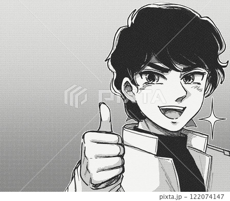 ヒーロー風の少年が応援してくれる漫画イラストバナー 122074147