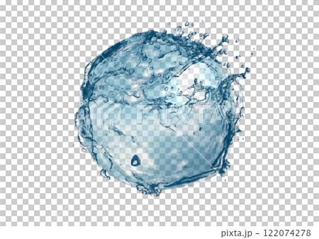 抽象藍色波浪和飛濺的 3d 插圖 122074278