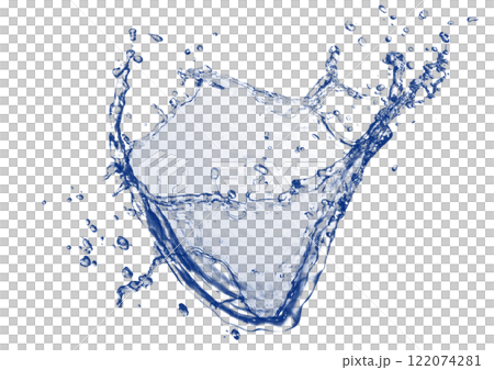 抽象藍色波浪和飛濺的 3d 插圖 122074281