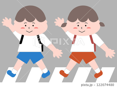 横断歩道を渡る子供 122074480