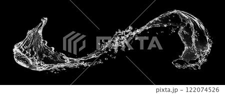 黒い背景に抽象的な波と水しぶきの3dイラスト 122074526