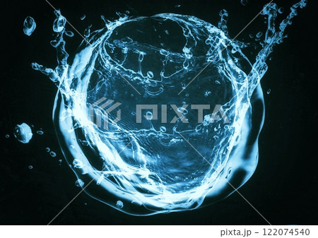 黒い背景に抽象的な波と水しぶきの3dイラスト 黒い背景に抽象的な波と水しぶきの3dイラスト 122074540
