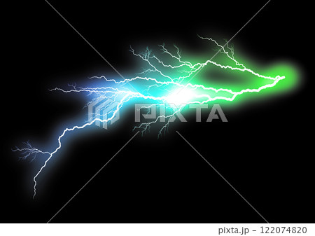 黒い背景に光る抽象的な稲妻の3dイラスト 122074820