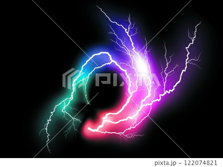 黒い背景に光る抽象的な稲妻の3dイラスト 122074821