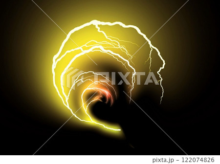 黒い背景に光る抽象的な稲妻の3dイラスト 黒い背景に光る抽象的な稲妻の3dイラスト 122074826
