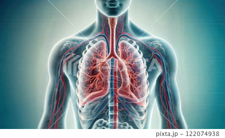 肺と上半身の骨格 122074938