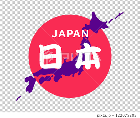 日本：日本列島と日の丸のアイコン 122075205