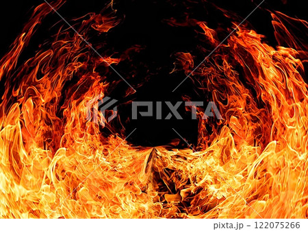黒い背景に燃える火炎の3dイラスト 122075266