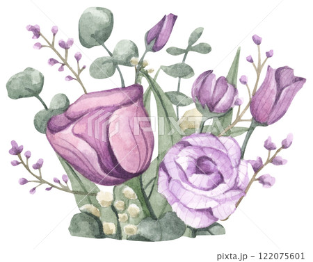 Watercolor floral bouquet set for wedding, stationery, invitations, cards. 122075601