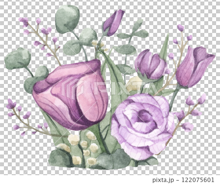 Watercolor floral bouquet set for wedding, stationery, invitations, cards. 122075601